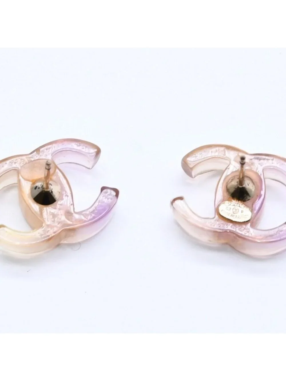 Chanel CC Logo Earrings 02 Resin Metal Purple Brown Gradient